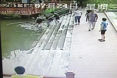 救人現(xiàn)場(chǎng)的視頻截圖。（監(jiān)控截圖）