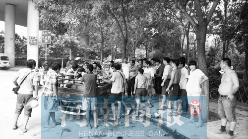 北環(huán)南陽路立交橋下，瓜農(nóng)小秦被打后，附近瓜農(nóng)紛紛圍了上來