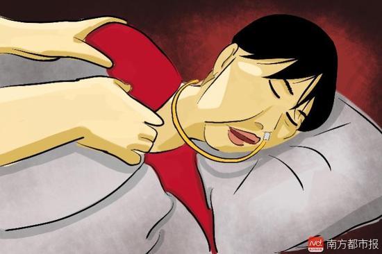 妻子張津華再沒能醒來，這個正處盛年、愛美又能干的女人變?yōu)榱酥参锶?，在床上一躺九年，容顏已枯朽。（畫作者：羅逸爵）